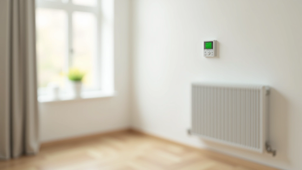Moderncus Wohnzimmer mit Heizkörper und Thermostatkontrolle an der Wand