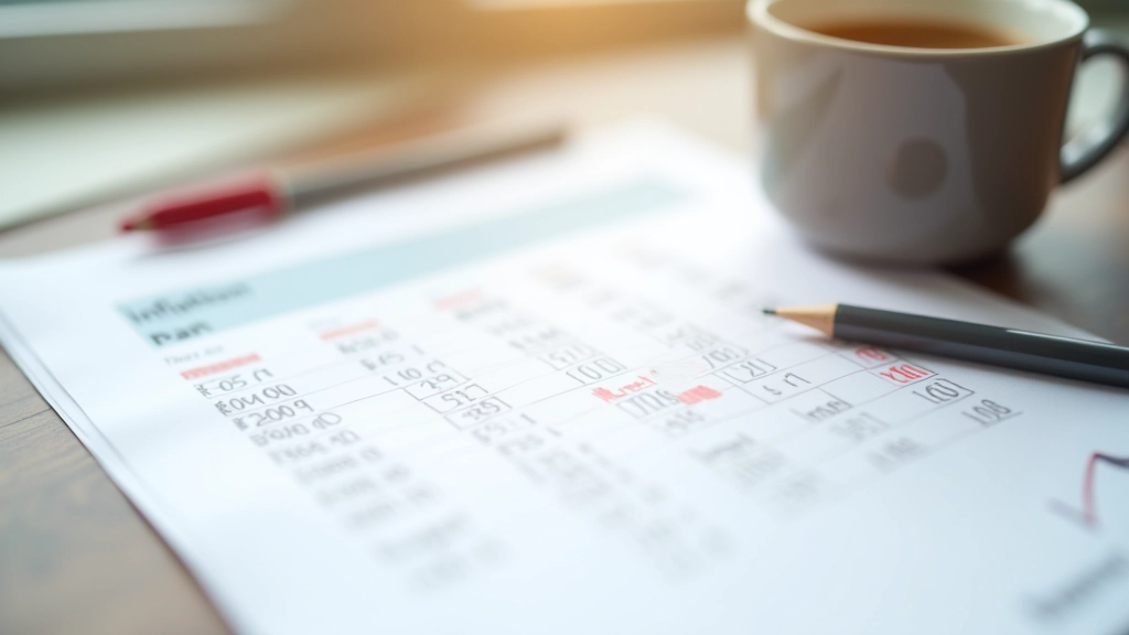 Verbraucherpreisindex auf Papierdokumenten mit Notizen und Kaffeetasse